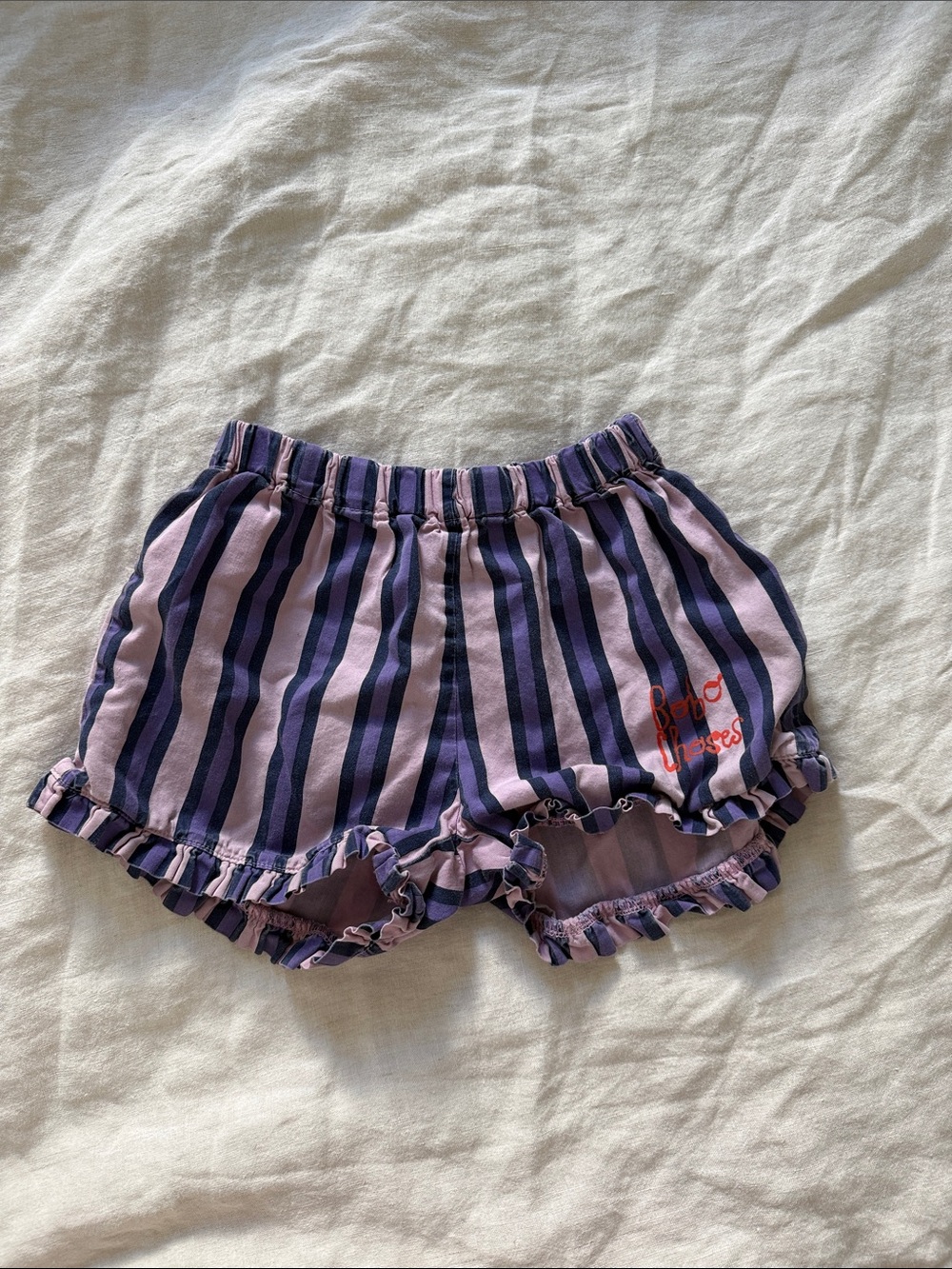Striped Purple Ruffle Toddler Girl Shorts by Bobo Choses